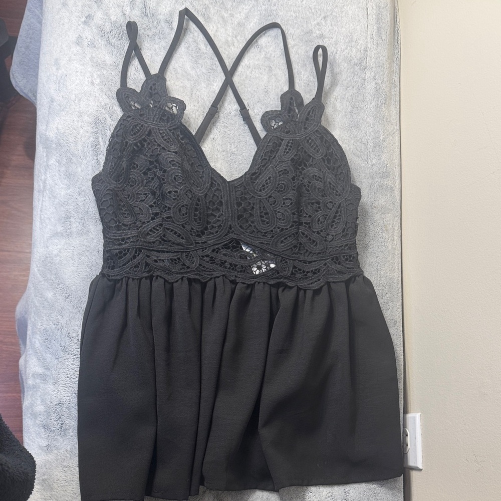 Willow & Root Black Lace Tank Top - Size Small